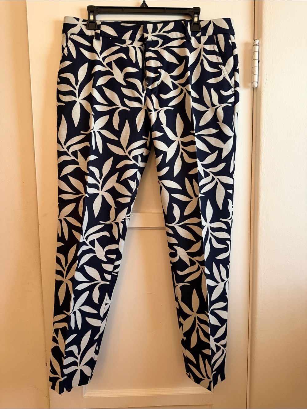 Men's Navy and White Printed Dress Pants